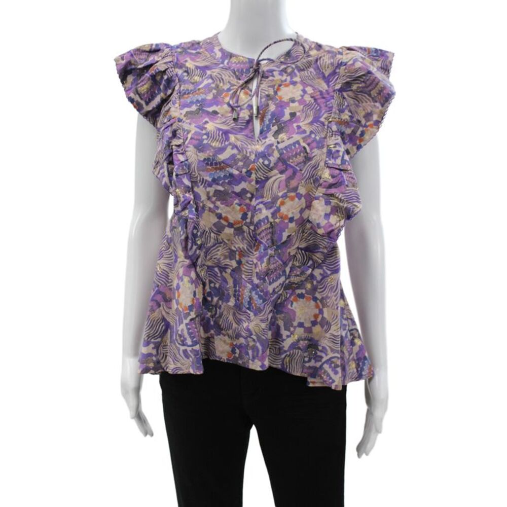 Chufy Women Tunic Multicolor Geometric Round Neck Tie Sleeveless Cotton Size S